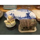 TWO DELFT STYLE BLUE AND WHITE WALL PLATES/CHARGERS WITH DUTCH SCENES TO INCLUDE VILLEROY AND BOCH
