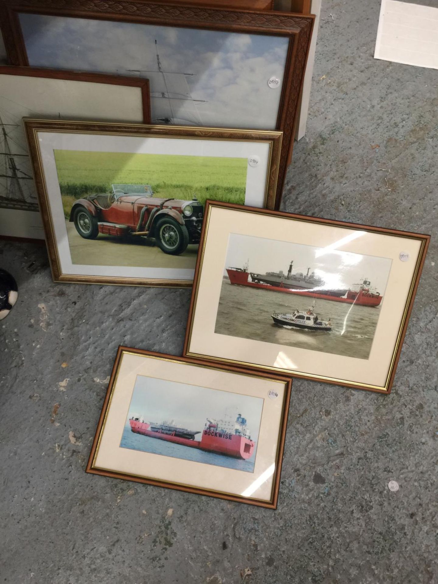A QUANTITY OF FRAMED PRINTS AND PHOTOGRAPHS OF SHIPS AND CARS - Image 2 of 5
