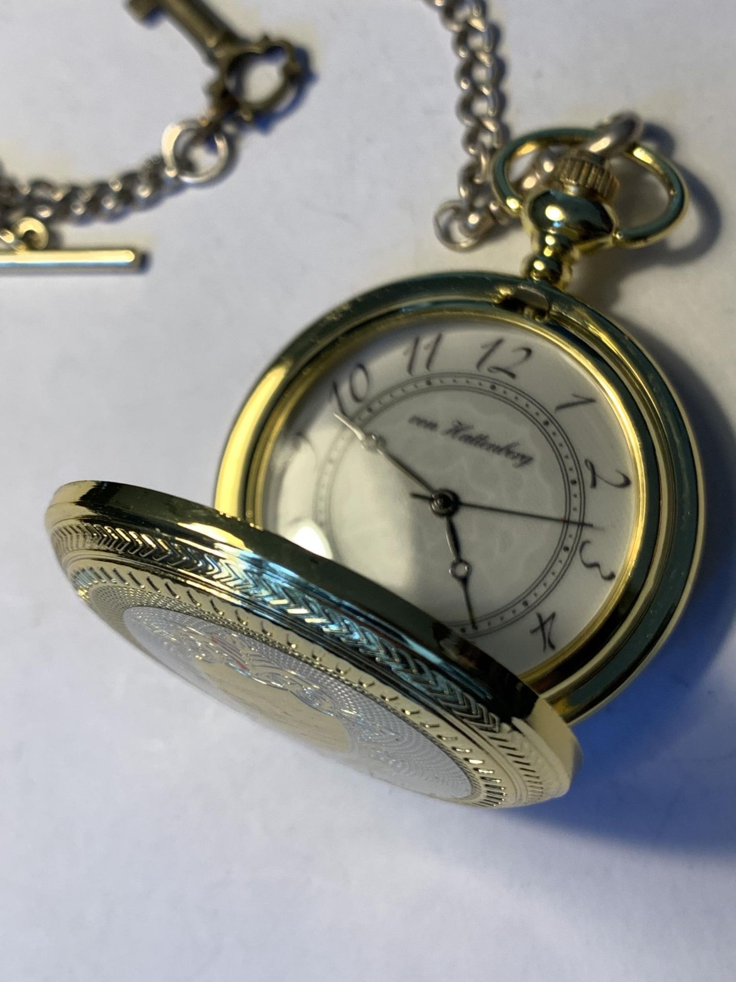 A SILVER HALF ALBERT CHAIN AND POCKET WATCH - Image 2 of 3