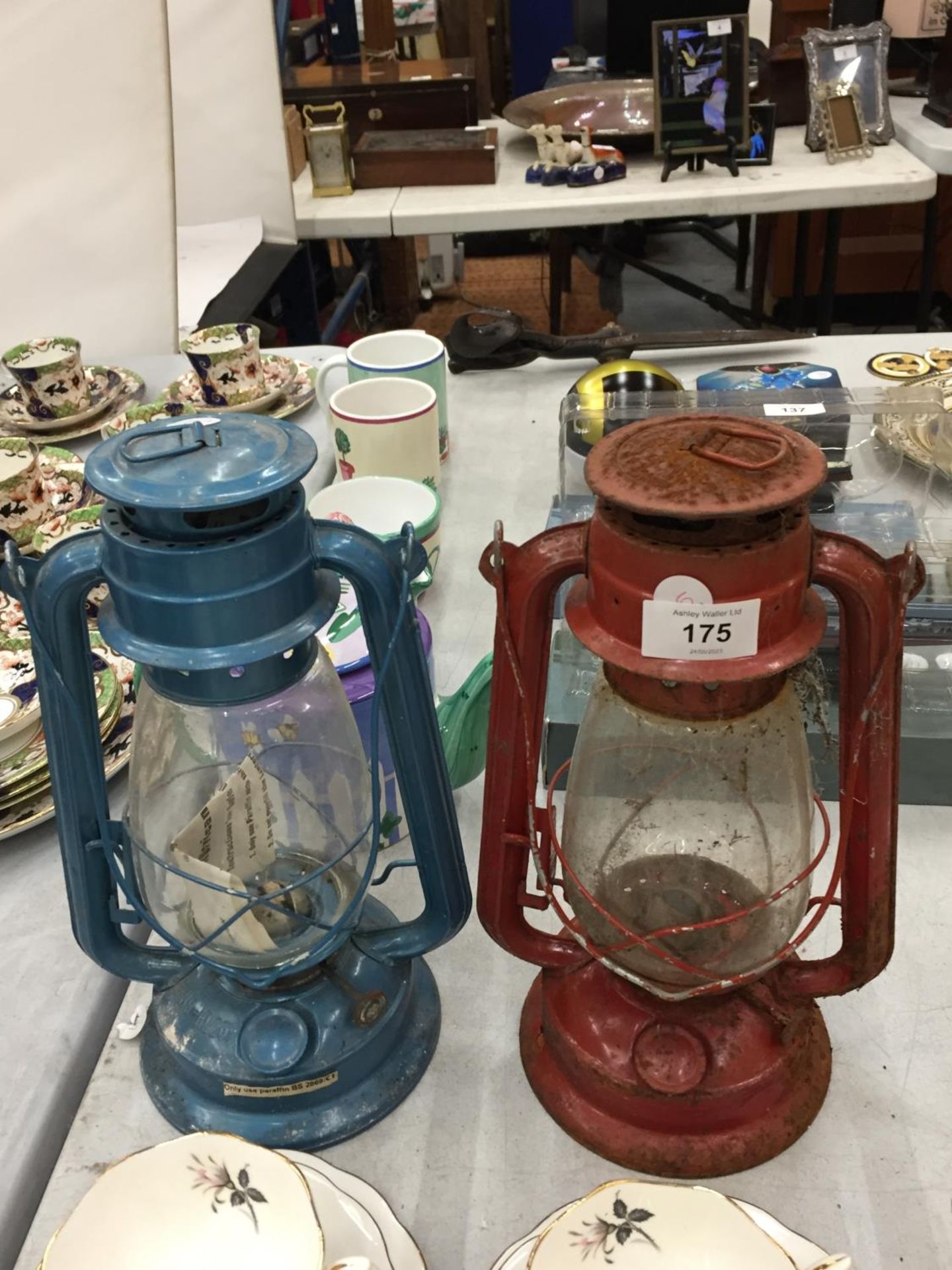 TWO VINTAGE HURRICANE LAMPS