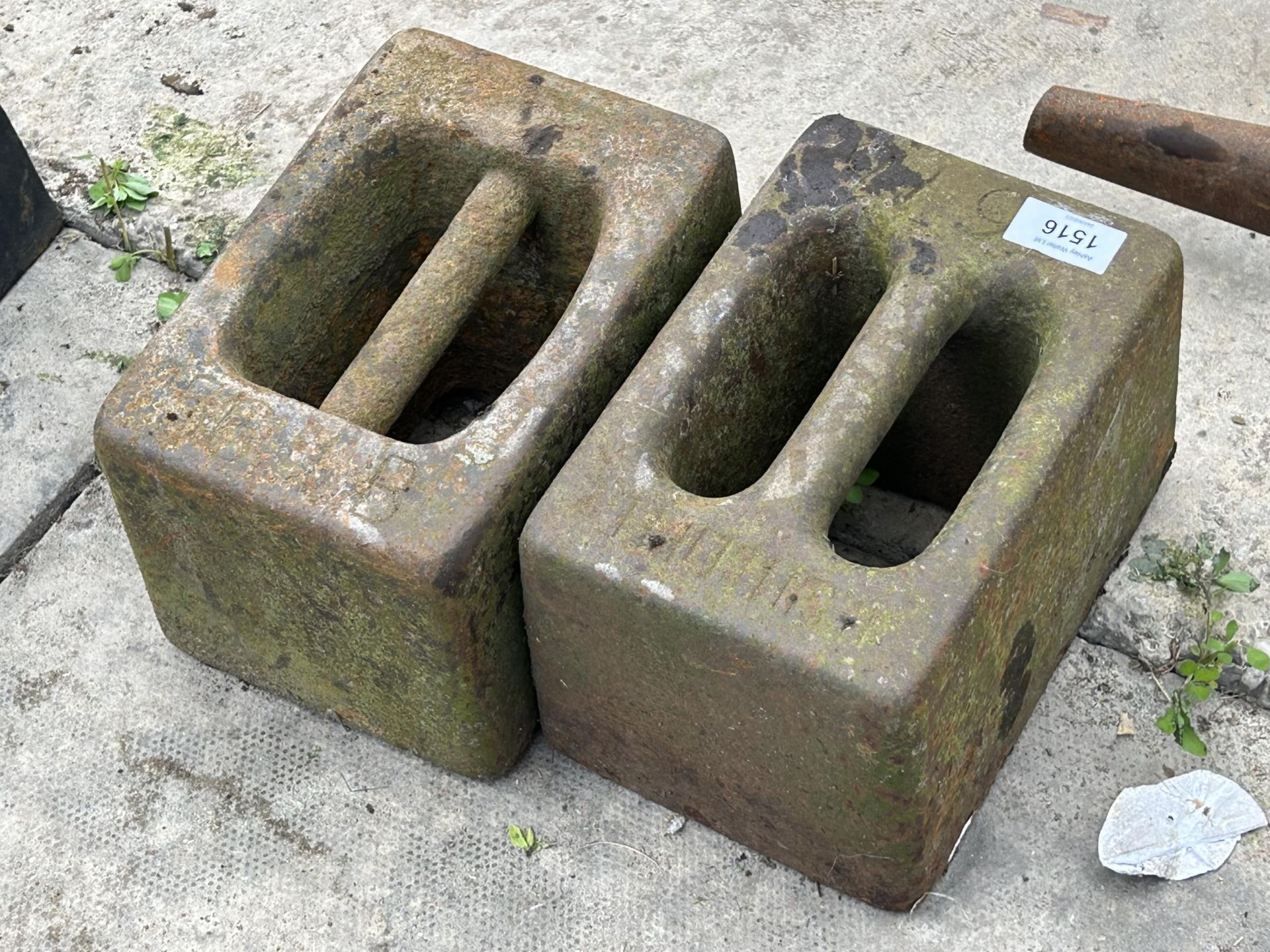 TWO VINTAGE CAST IRON 56LB WEIGHTS - Image 3 of 3