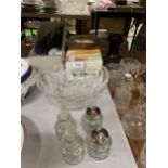A MIXED LOT TO INCLUDE BOXED V SLICER, CUT GLASS BOWL AND CONDIMENT JARS