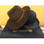 A VINTAGE 'LINCOLN BENNETT & CO HATTERS, LONDON BOWLER HAT PLUS A LONDON FOG FELT HAT