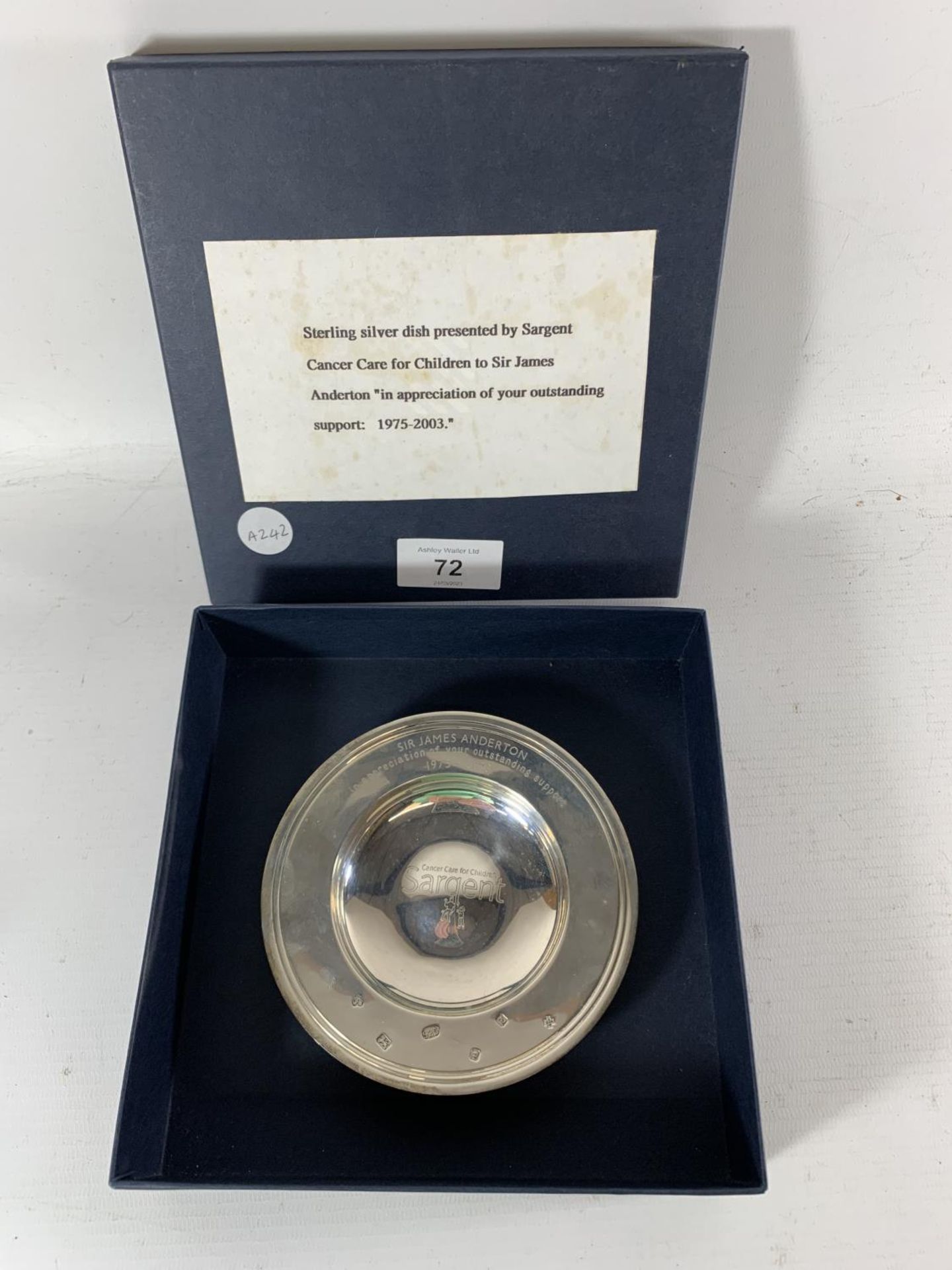 * A HALLMARKED SILVER PRESENTATION ARMADA DISH, PRESENTED BY CANCER CARE FOR CHILDREN 2003, LONDON