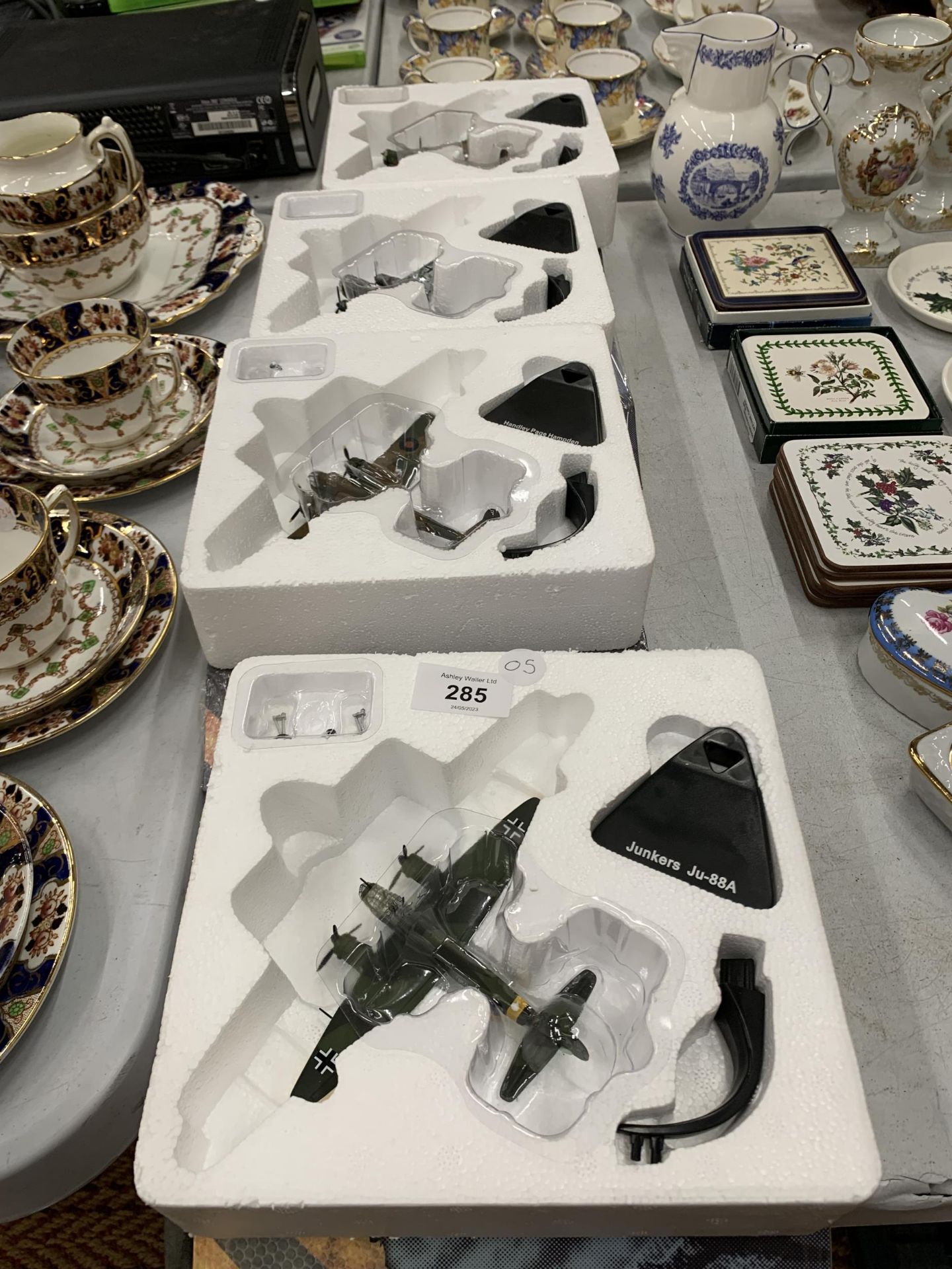 FOUR BOXED AS NEW DIECAST MODEL FIGHTER PLANE MODELS, JUNKERS, HANDLEY PAGE ETC