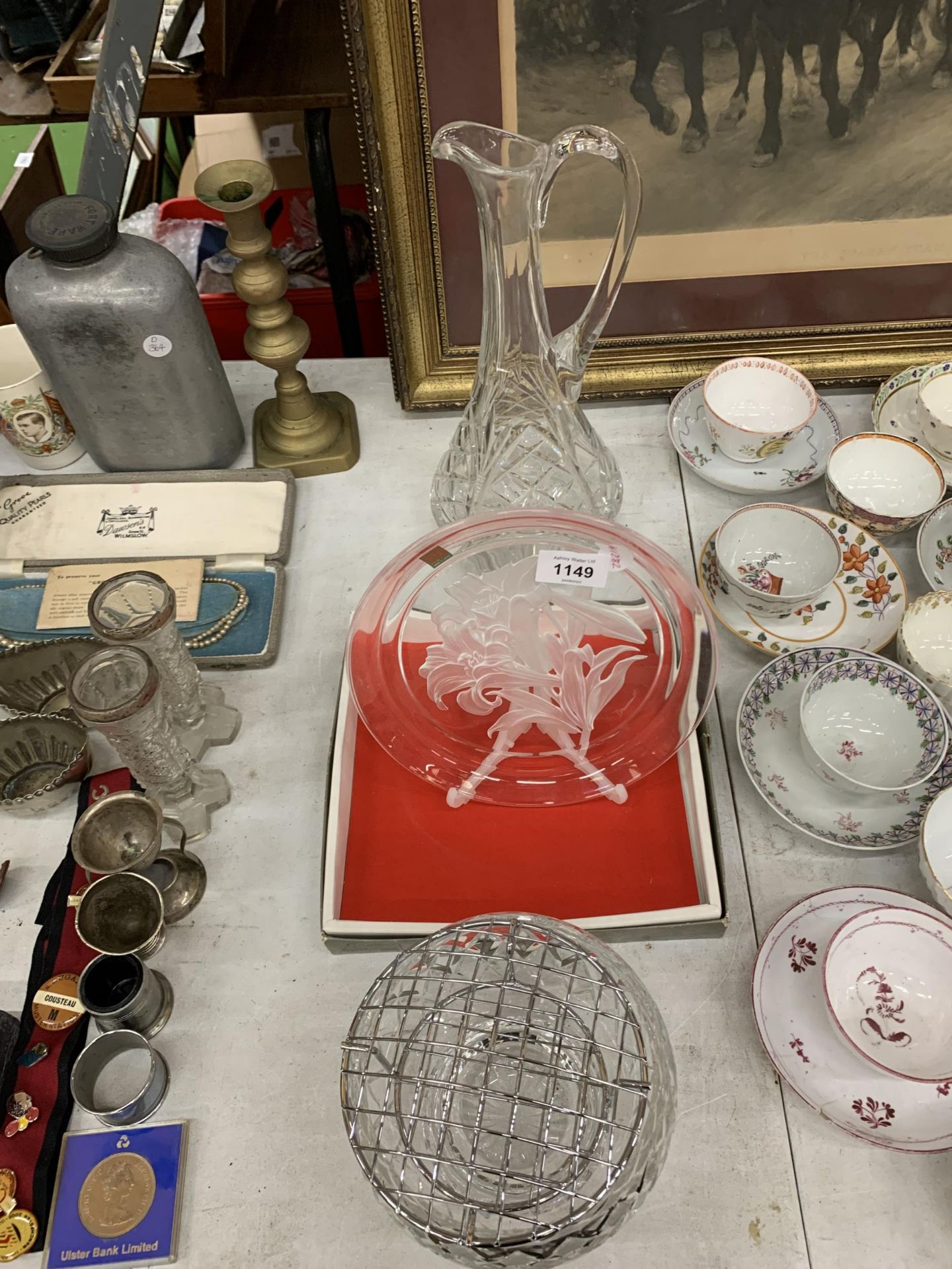 A GROUP OF GLASSWARE , BOXED FLORAL PLATE, DECANTER ETC - Image 5 of 5