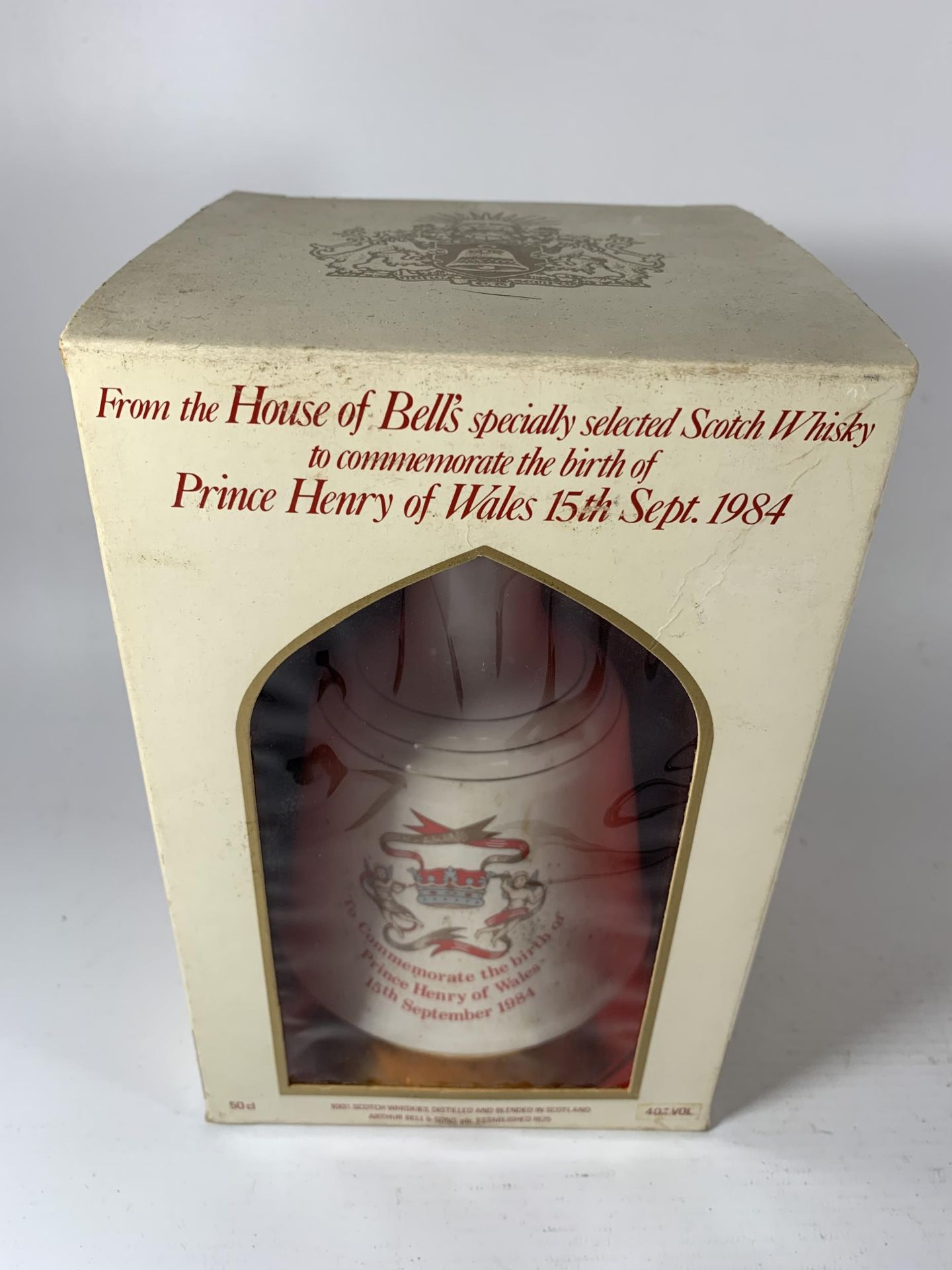 1 X BOXED 50CL BOTTLE - BELLS PRINCE HENRY OF WALES 1984 SCOTCH WHISKY