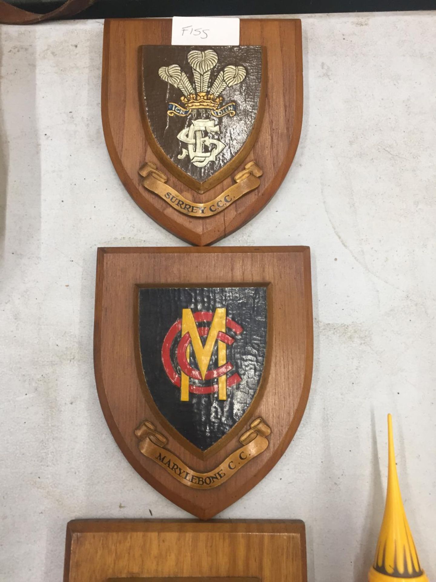 FOUR SHIELDS ON WOODEN PLAQUES TO INCLUDE CHESHIRE CCC, MARYLEBONE CCC, ETC - Image 3 of 3