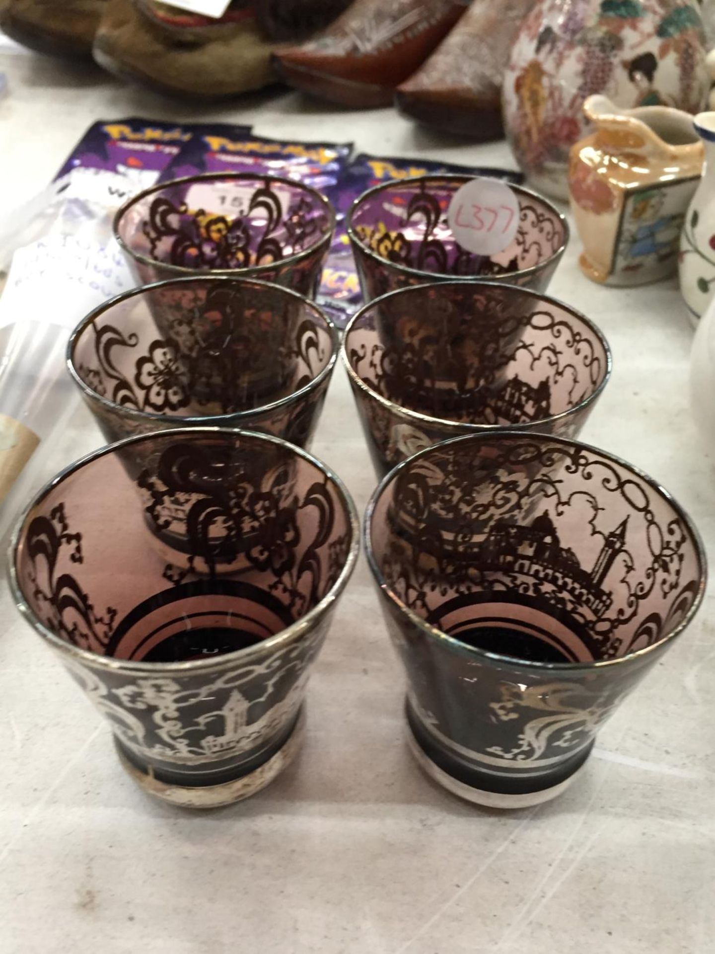A SET OF SIX GLASSES OVERLAID IN SILVER - Image 3 of 3