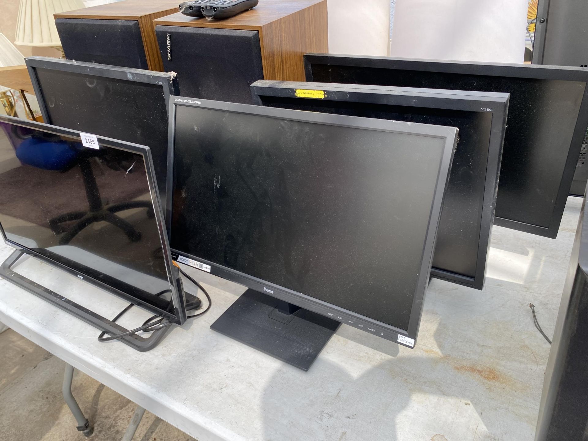AN ASSORTMENT OF COMPUTER MONITORS AND TWO SPEAKERS - Image 2 of 2