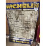 A VINTAGE METAL MICHELIN TYRE PRESSURES SIGN