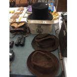 A VINTAGE TOP HAT PLUS TWO SOFT BOWLER HATS