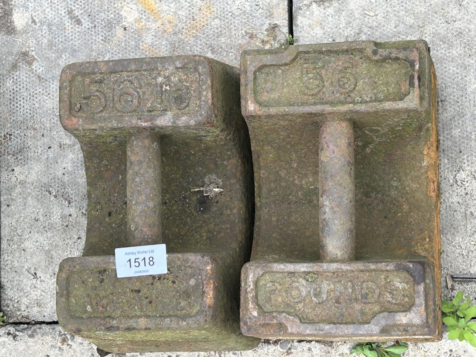 TWO VINTAGE CAST IRON 56LB WEIGHTS - Image 3 of 3