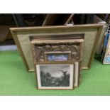 A GROUP OF FIVE FRAMED PRINTS TO INCLUDE GILT FRAMED VAN GOGH PRINT, CROSSING THE STREAM ENGRAVING