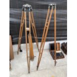 THREE LARGE VINTAGE WOODEN TRIPOD STANDS