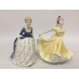 TWO ROYAL DOULTON FIGURINES "ALISON" HN 2336 (19 CM) AND NINETTE HN 2379 A/F (21 CM)