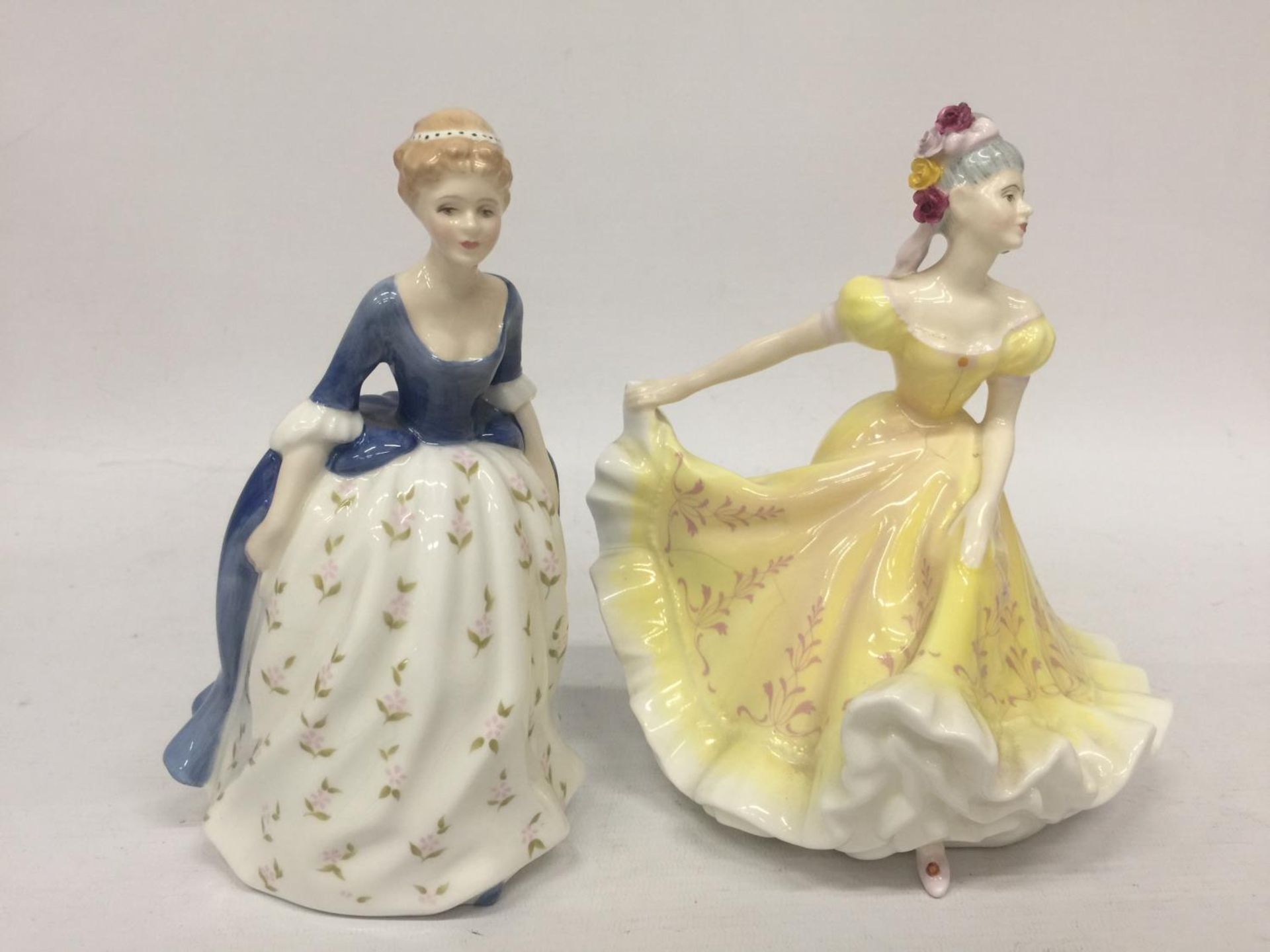 TWO ROYAL DOULTON FIGURINES "ALISON" HN 2336 (19 CM) AND NINETTE HN 2379 A/F (21 CM)