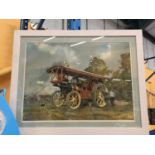 A FRAMED PRINT OF A TRACTION STEAM ENGINE SIGNED COULSON