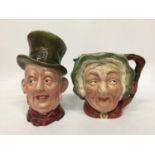 TWO BESWICK CHARACTER JUGS - MICAWBER AND SAIREY GAMP - 23CM AND 16.5 CM