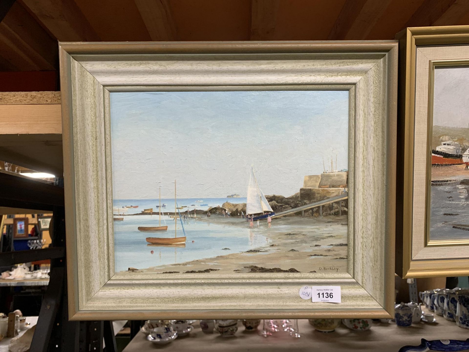 TWO FRAMED OIL PAINTINGS TO INCLUDE A D BECKLEY SIGNED COASTAL EXAMPLE - Image 2 of 6