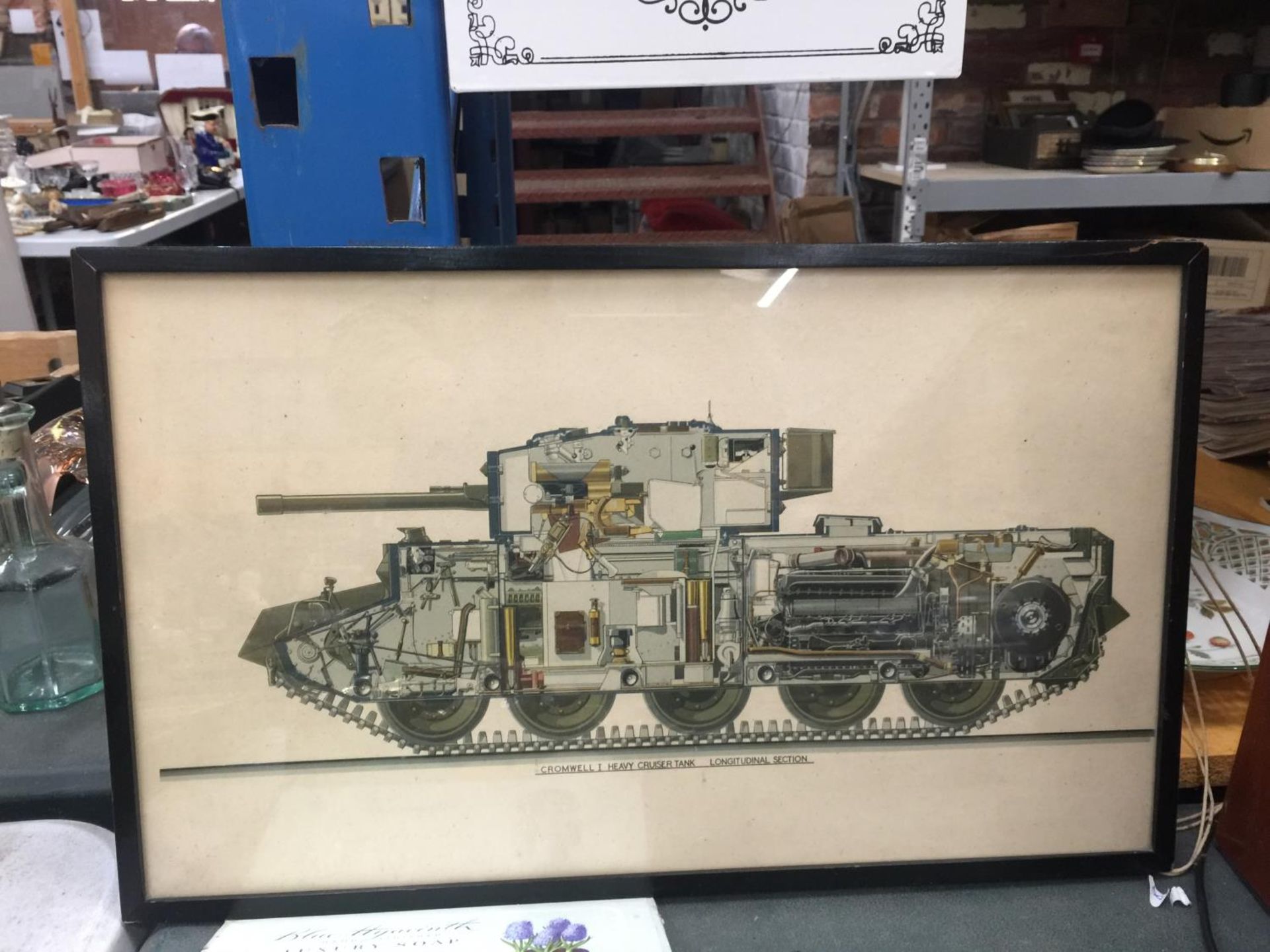 A FRAMED PRINT OF A CROMWELL I HEAVY CRUISER TANK, LONGITUDINAL SECTION