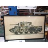 A FRAMED PRINT OF A CROMWELL I HEAVY CRUISER TANK, LONGITUDINAL SECTION