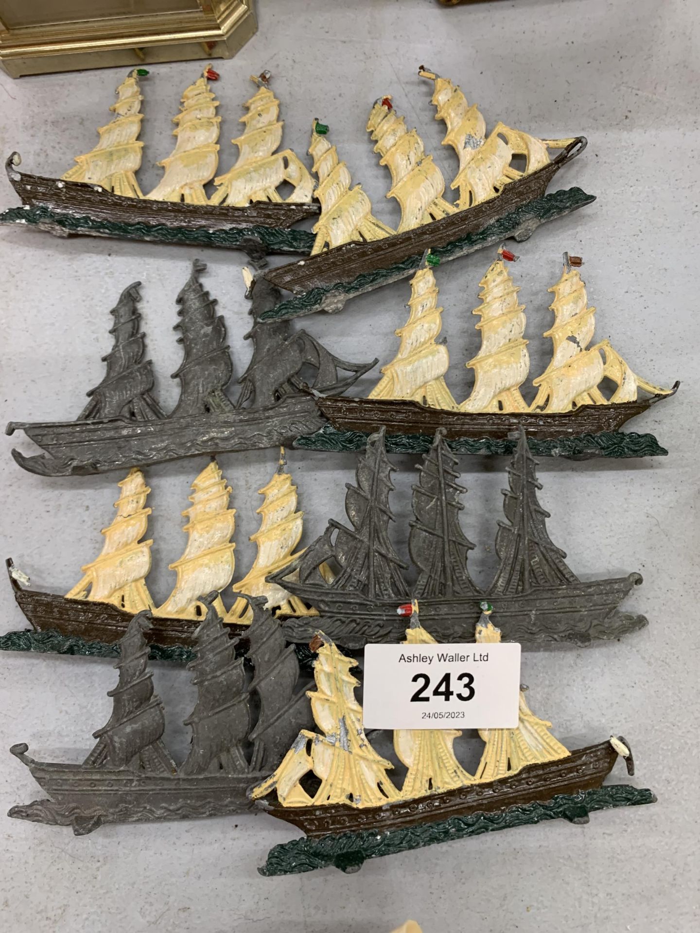 EIGHT VICTORIAN LEAD STAND UP GALLEONS