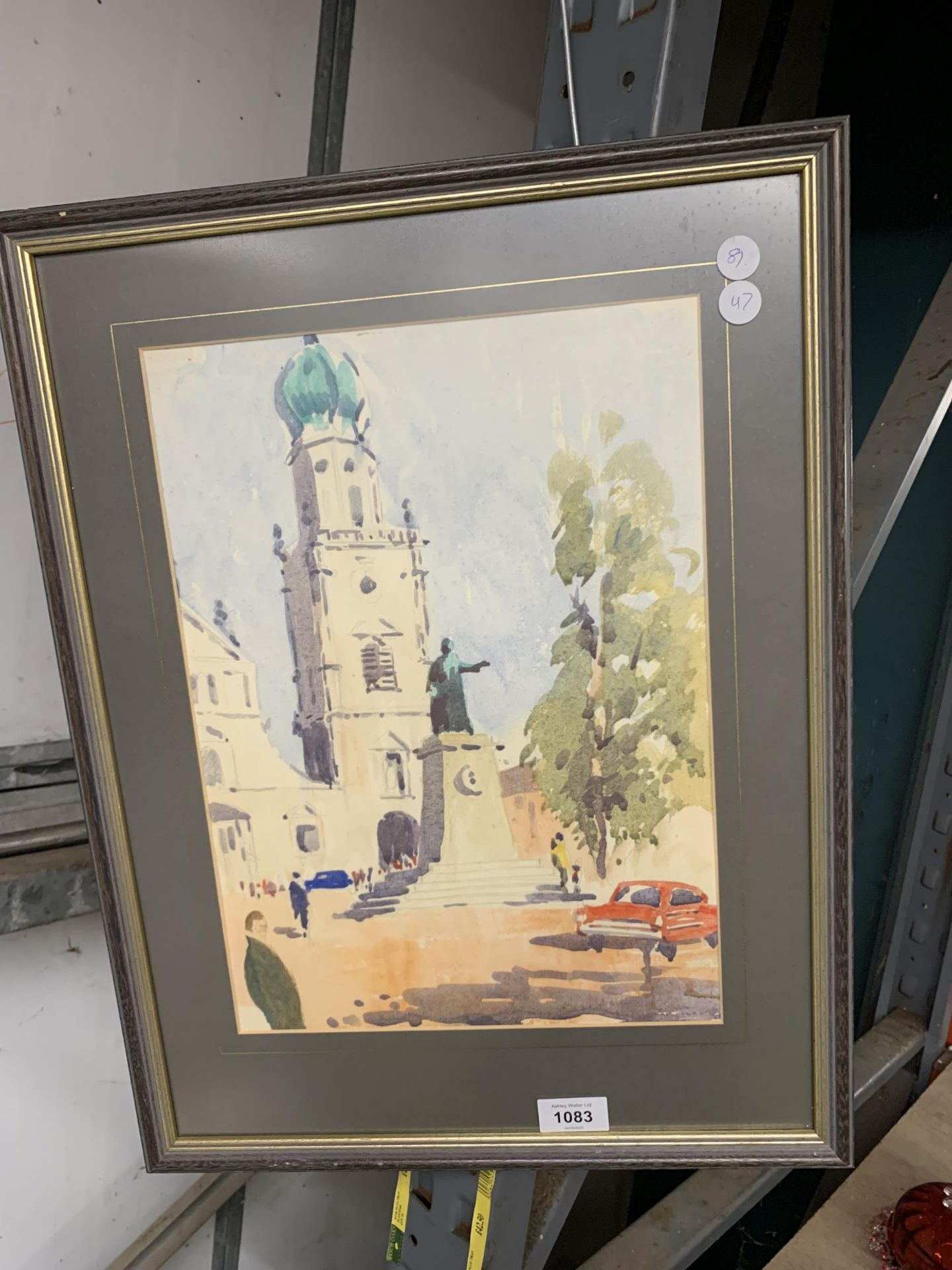 A FRAMED WATERCOLOUR BY WILFRED JAMES OF A MONUMENT