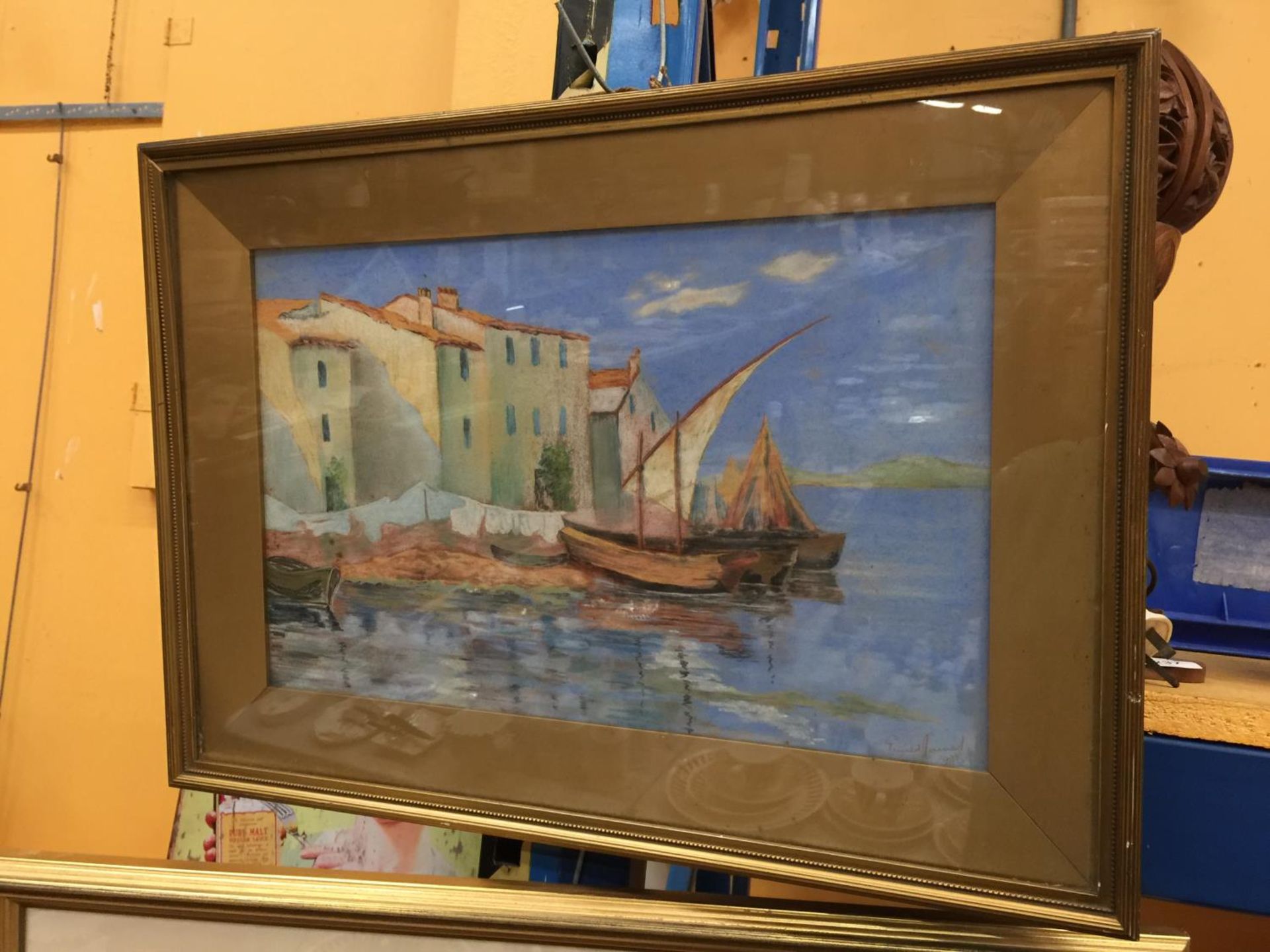 A FRAMED BOAT SCENE BY GERALD JARREL