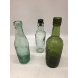 THREE VINTAGE GLASS ADVERTISING BOTTLES