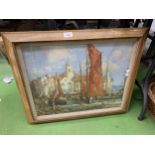 A LARGE GILT FRAMED PRINT OF A BOATING SCENE, UNSIGNED