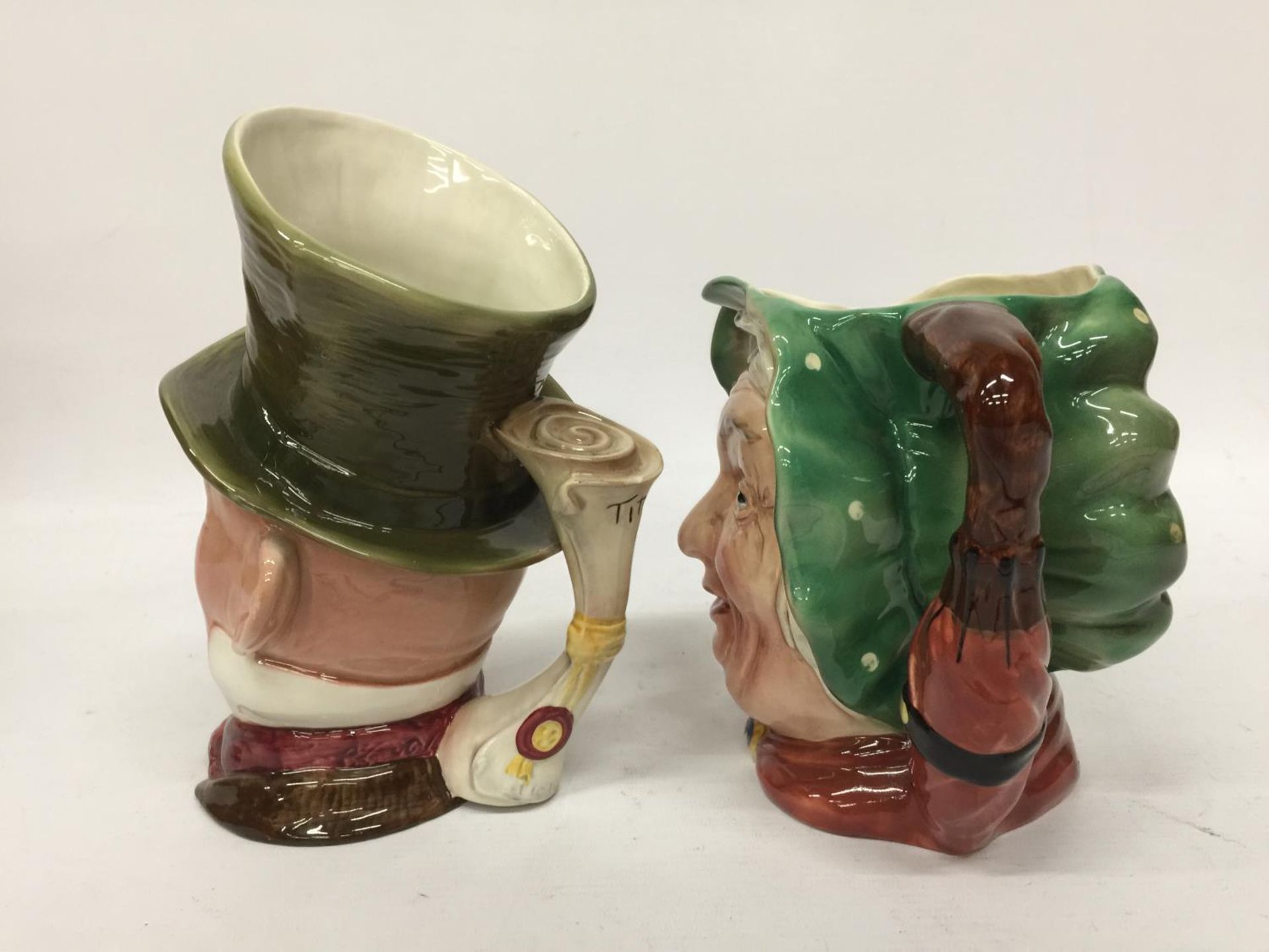 TWO BESWICK CHARACTER JUGS - MICAWBER AND SAIREY GAMP - 23CM AND 16.5 CM - Image 4 of 6