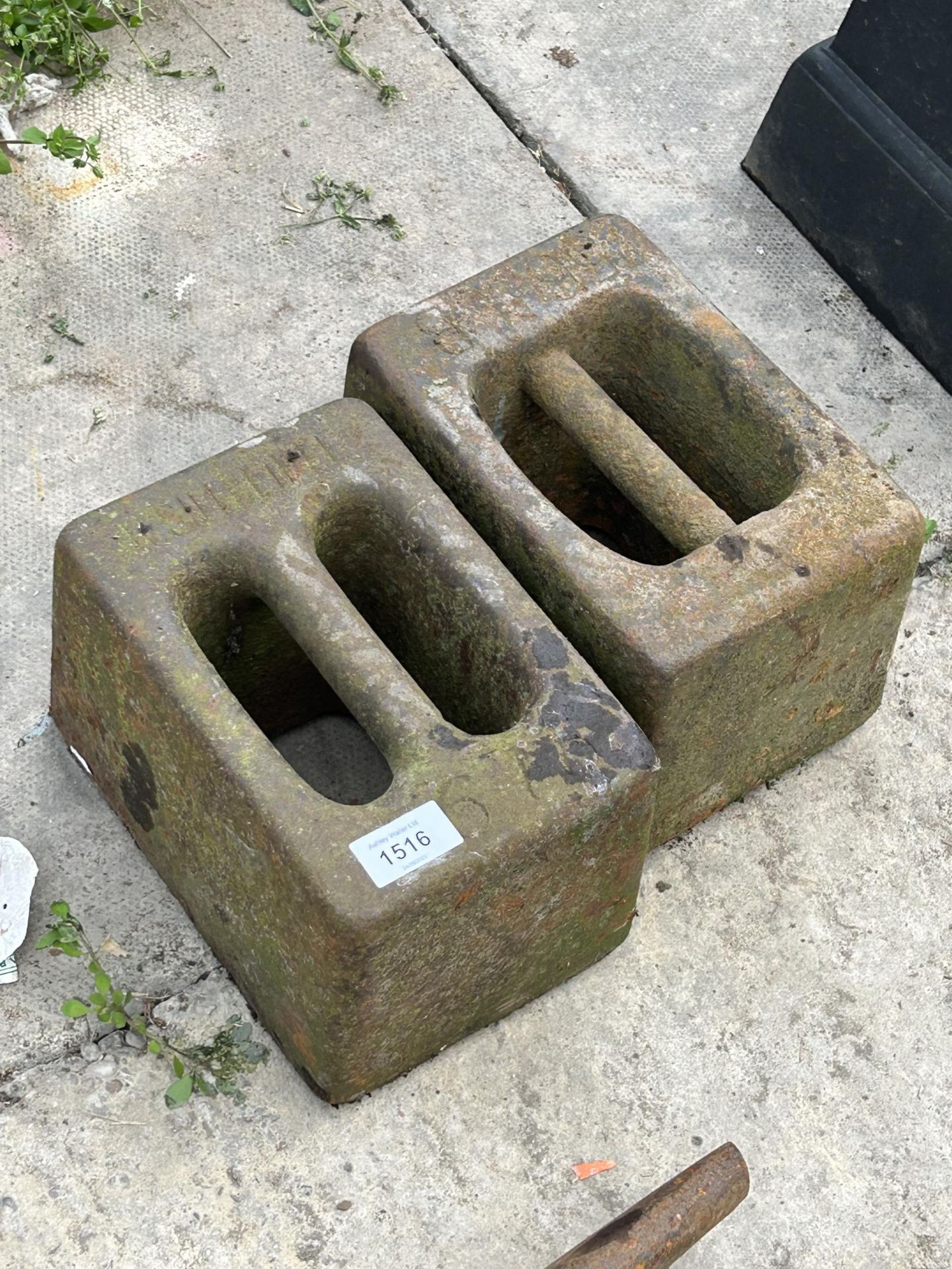 TWO VINTAGE CAST IRON 56LB WEIGHTS