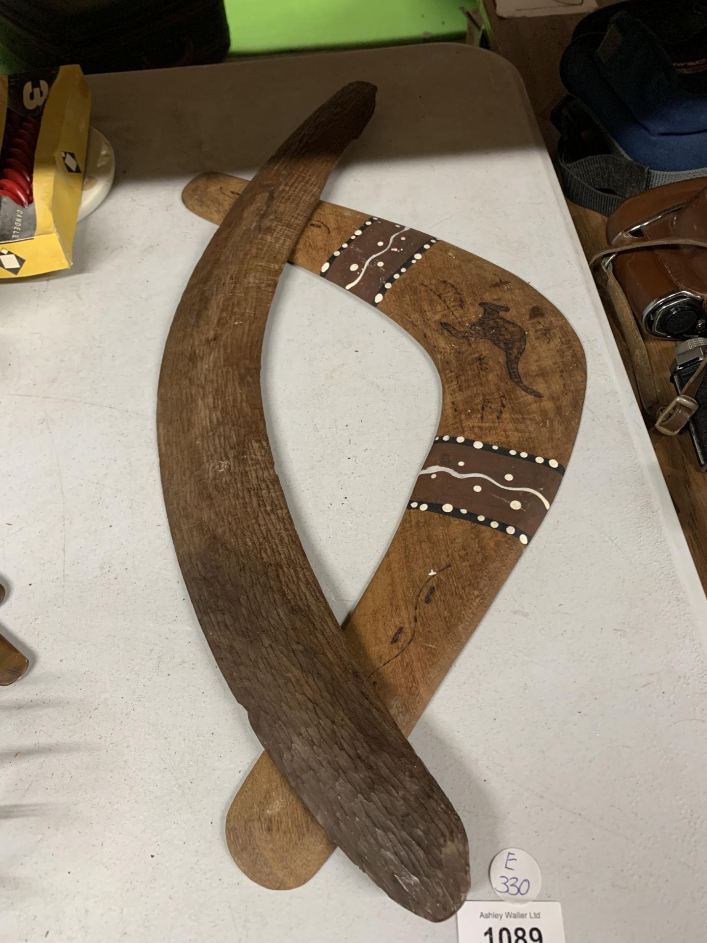 TWO ABORIGINAL WOODEN BOOMERANGS