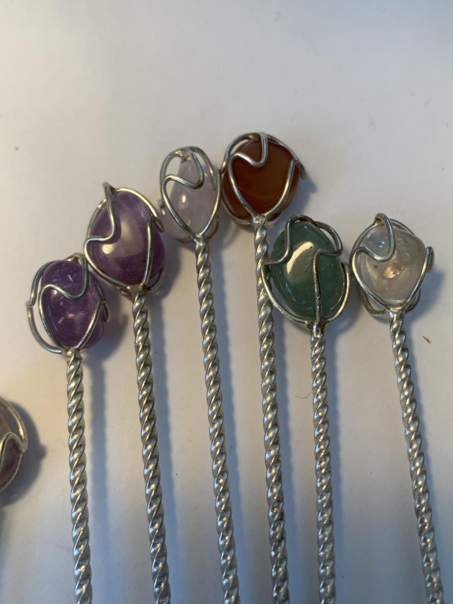 SIX FORKS AND SIX SPOONS WITH SEMI PRECIOUS STONES - Image 2 of 2