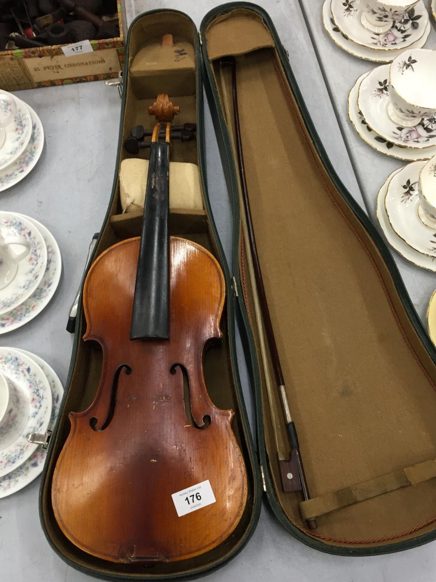 A VINTAGE CASED VIOLIN WITH BOW