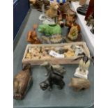 A COLLECTION OF CERAMIC ANIMAL FIGURES, WADE WHIMSIES ETC