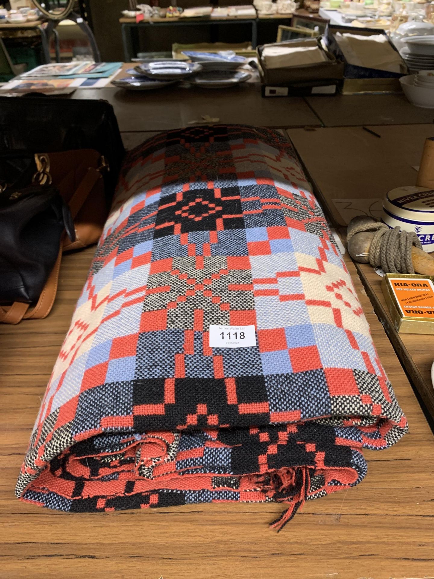 A VINTAGE AZTEC PATTERNED BLANKET