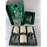 * THREE BOXED ITEMS OF PRESENTATION GLASS, WHISKY GLASS FROM ISLE OF MAN POLICE, DECANTER FROM