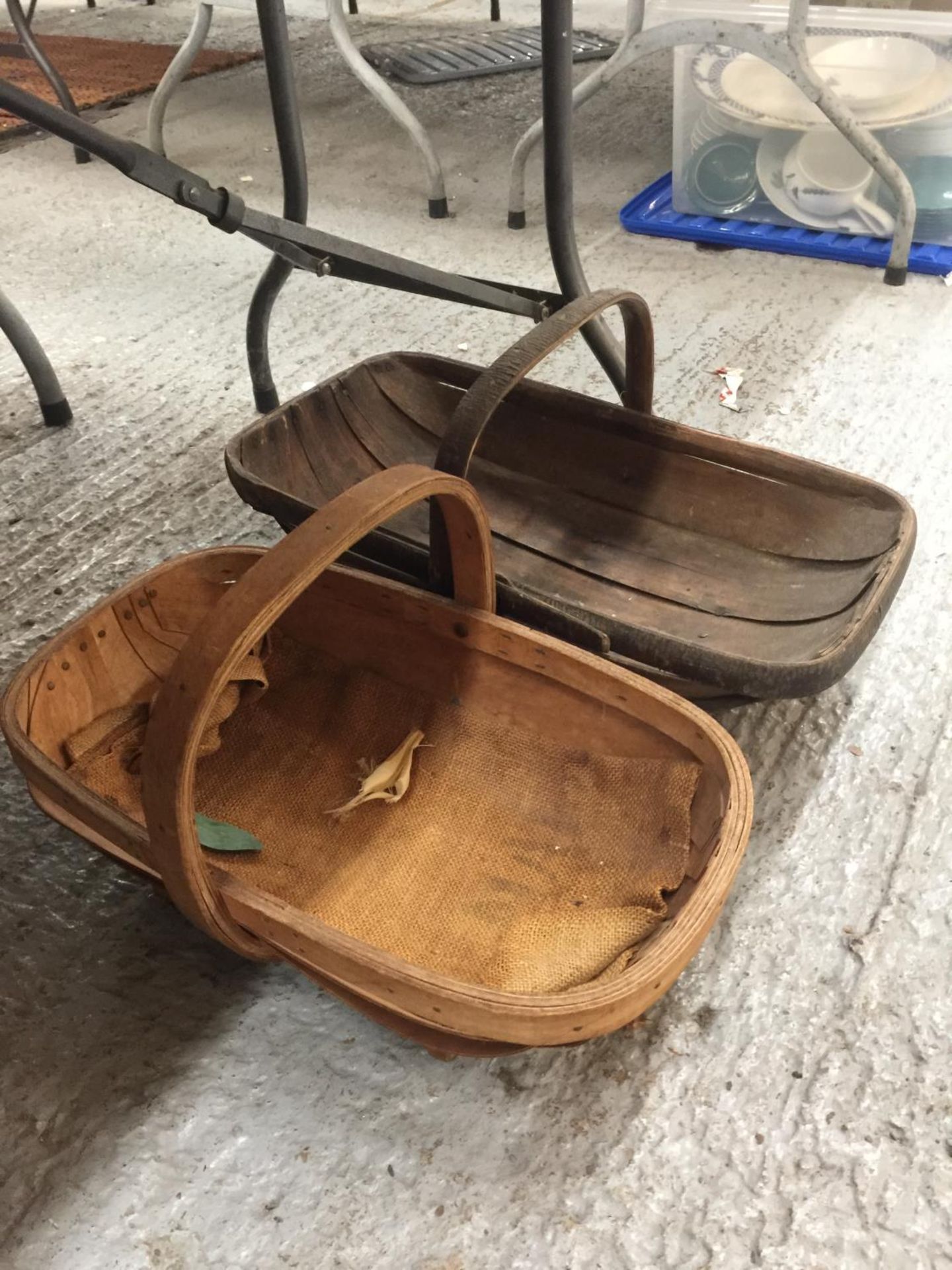 TWO VINTAGE WOODEN TRUGS - Image 2 of 2