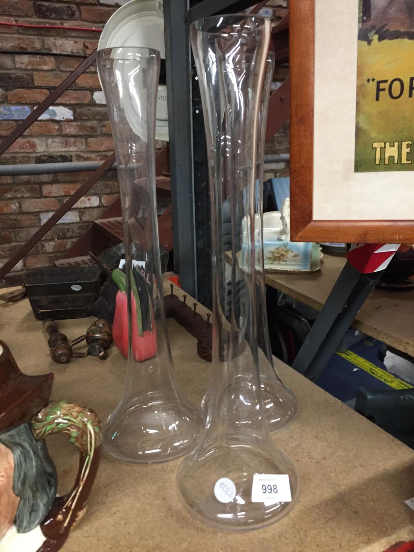 THREE LARGE SLIM NECKED VASES HEIGHT 40CM