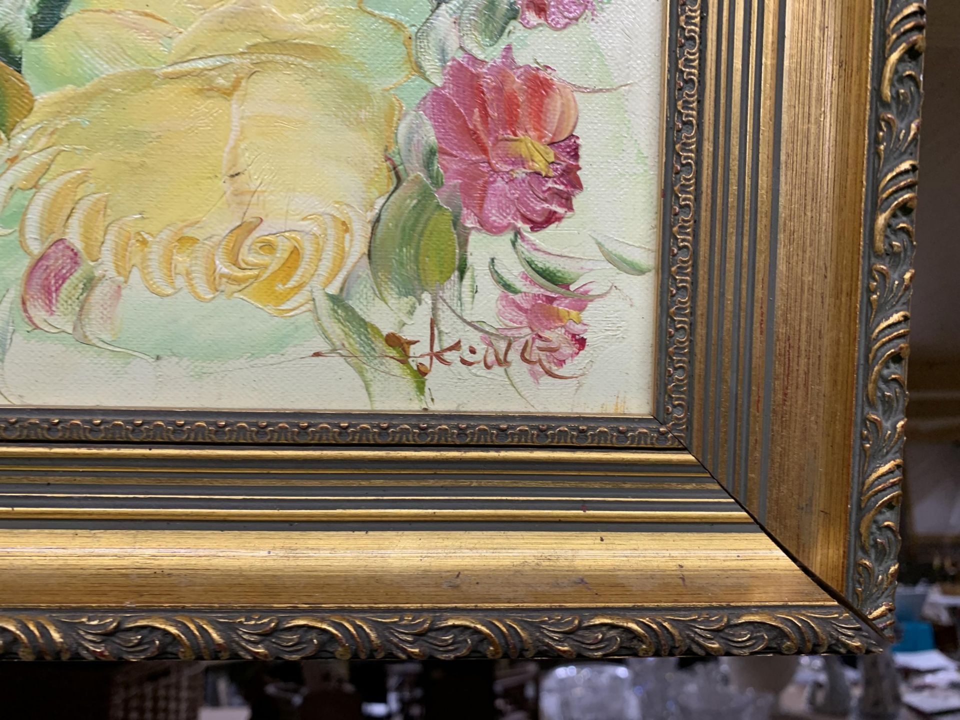 A D WOODBINE STILL LIFE WATERCOLOUR AND GILT FRAMED MODERN FLORAL OIL - Image 5 of 5