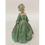 A ROYAL WORCESTER FIGURINE"GRANDMA'S DRESS" BY FREDA DOUGHTY - GREEN DRESS - 17 CM