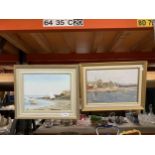 TWO FRAMED OIL PAINTINGS TO INCLUDE A D BECKLEY SIGNED COASTAL EXAMPLE