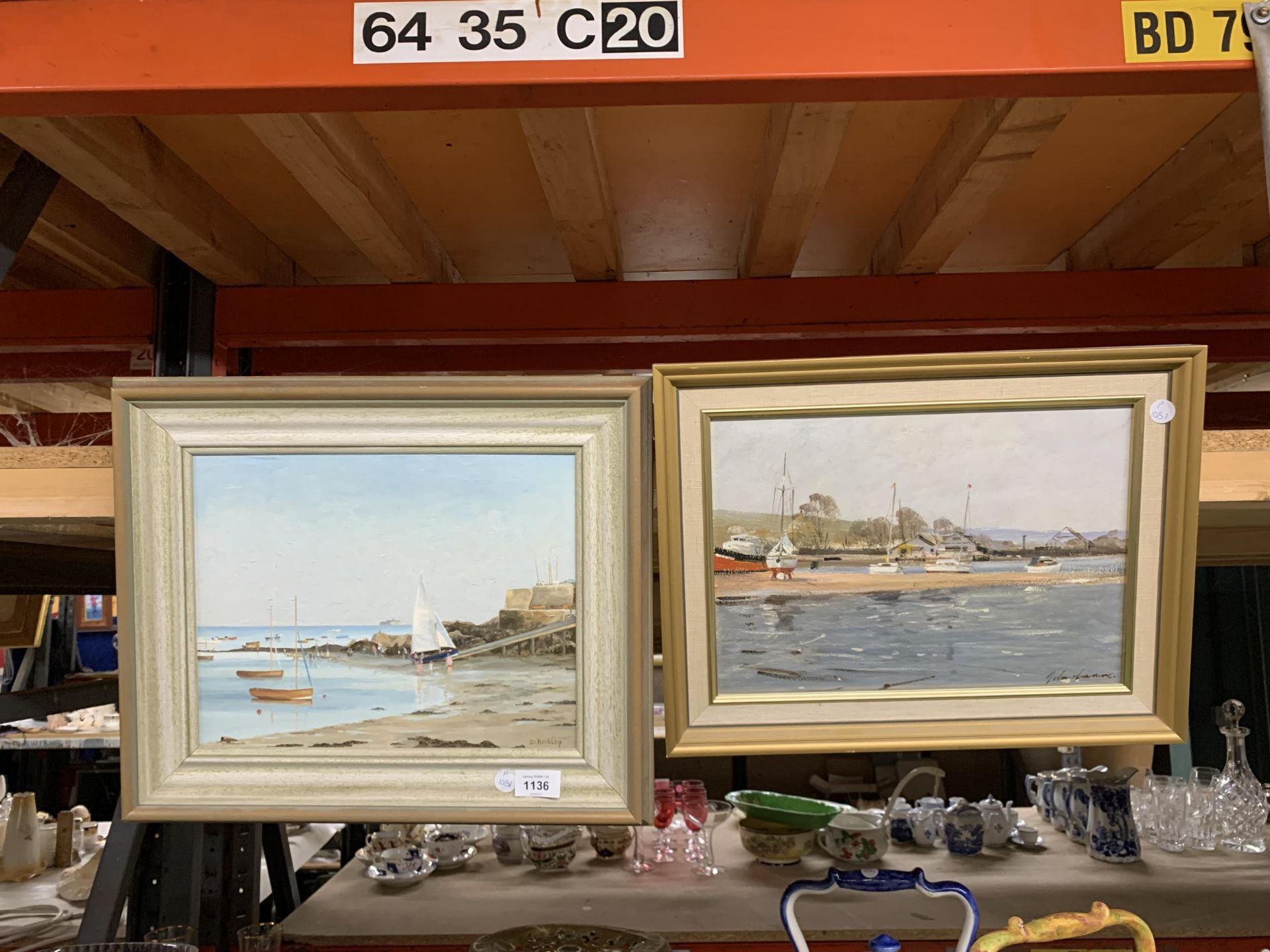 TWO FRAMED OIL PAINTINGS TO INCLUDE A D BECKLEY SIGNED COASTAL EXAMPLE