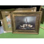 TWO FRAMED PICTURES - VICTORIAN GILT FRAMED WATERCOLOUR AND STILL LIFE PRINT