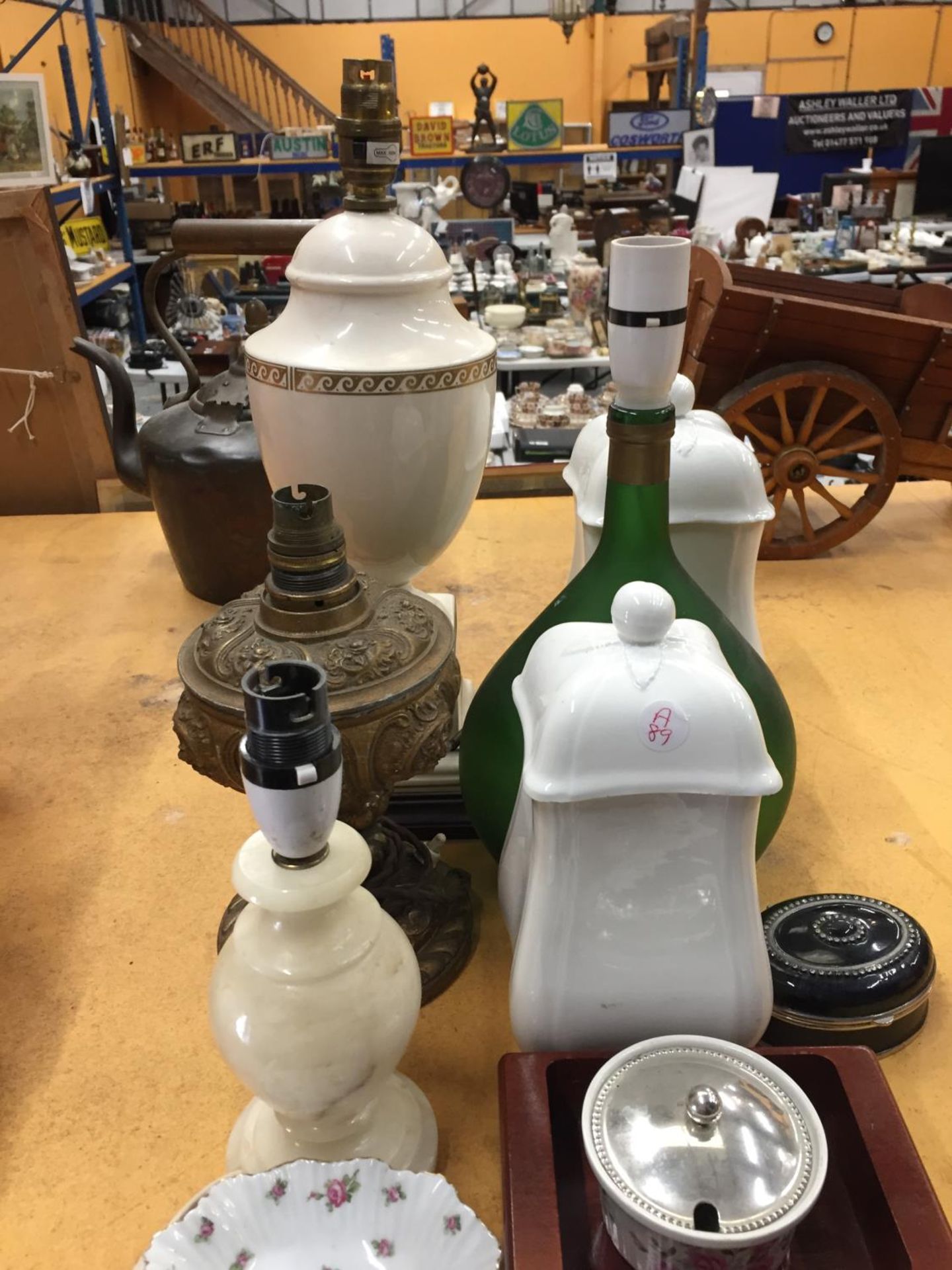 FOUR TABLE LAMPS, LIDDED POTS, CHINA TRINKET DISH, ETC - Image 2 of 3