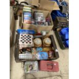 A LARGE MIXED LOT OF ASSORTED ITEMS, VIDEOS, SHIPS BAROMETER, RECORDS ETC