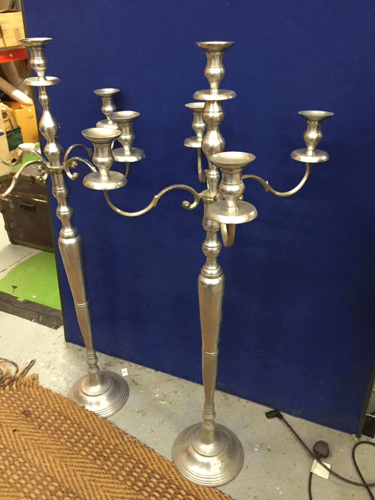 A LARGE PAIR OF CHROME EFFECT FLOOR STANDING CANDLEABRA - Image 3 of 4