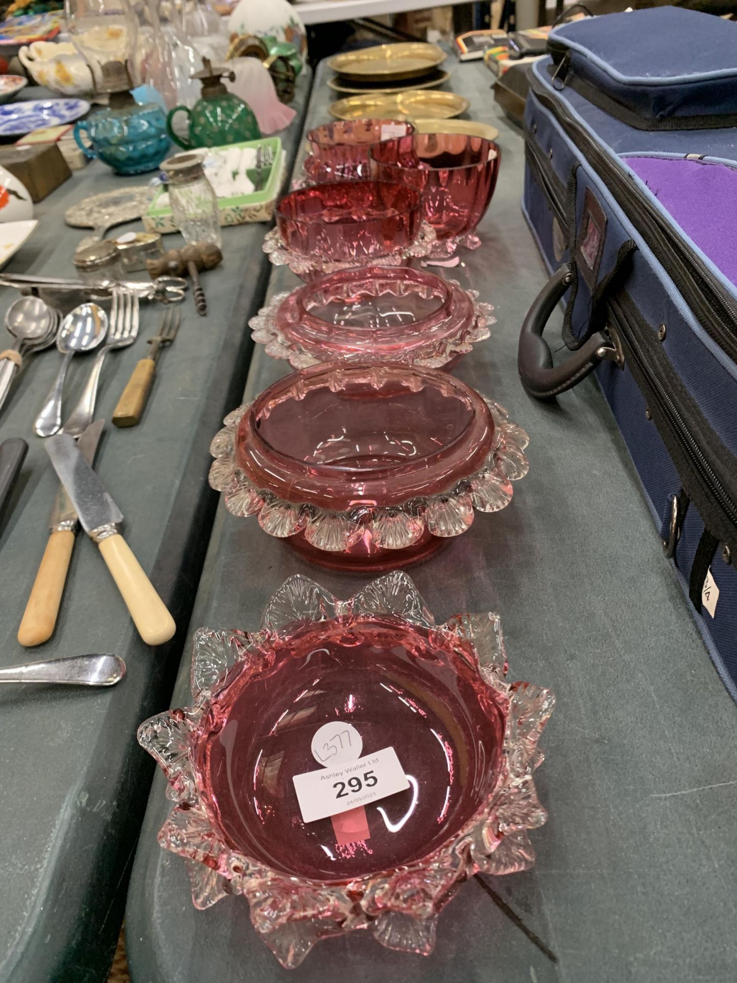 A COLLECTION OF VINTAGE CRANBERRY GLASS BOWLS